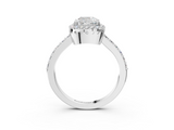 White gold Cushion Cut Halo Diamond Ring with Pave Band and Four-Prong Setting_52