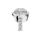 White gold Cushion Cut Halo Diamond Ring with Pave Band and Four-Prong Setting_54