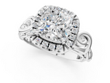 White gold Cushion Cut Halo Diamond Ring with Scrollwork Band and Four-Prong Setting_58