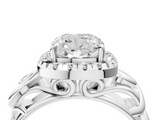 White gold Cushion Cut Halo Diamond Ring with Scrollwork Band and Four-Prong Setting_61