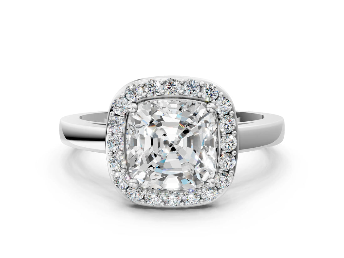White gold Cushion Cut Halo Diamond Ring with Solitaire Band and Prong Setting_7