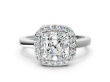 White gold Cushion Cut Halo Diamond Ring with Solitaire Band and Prong Setting_7