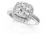 White gold Cushion Cut Halo Diamond Ring with Solitaire Band and Prong Setting_8
