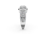 14K White Gold 3.04 Carat D VVS1 Cushion-Cut Halo Diamond Ring with Split Shank and Four-Prong Setting