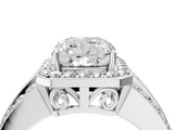14K White Gold 3.04 Carat D VVS1 Cushion-Cut Halo Diamond Ring with Split Shank and Four-Prong Setting