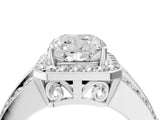 14K White Gold 1.57 Carat F VVS2 Cushion Halo Diamond Ring with Split Shank and Four-Prong Setting