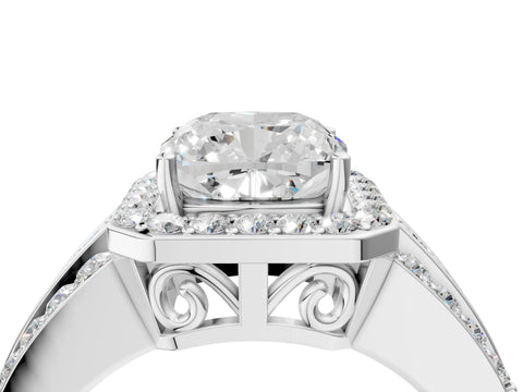Platinum 4.07 Carat D VVS2 Cushion Halo Diamond Ring with Round  Split Shank and Prong Setting
