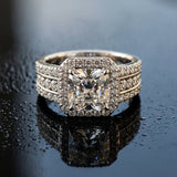 White gold Cushion Cut Halo Diamond Ring with Split Shank and Four-Prong Setting_249