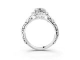 White gold Cushion Cut Halo Diamond Solitaire with Filigree Band and Four-Prong Setting_10