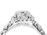 White gold Cushion Cut Halo Diamond Solitaire with Filigree Band and Four-Prong Setting_11