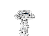 White gold Cushion Cut Halo Diamond Solitaire with Filigree Band and Four-Prong Setting_12