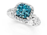 White gold Cushion Cut Halo Diamond Solitaire with Filigree Band and Four-Prong Setting_1