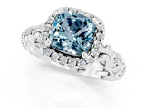 White gold Cushion Cut Halo Diamond Solitaire with Filigree Band and Four-Prong Setting_1