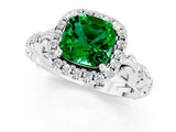 White gold Cushion Cut Halo Diamond Solitaire with Filigree Band and Four-Prong Setting_1