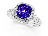 White gold Cushion Cut Halo Diamond Solitaire with Filigree Band and Four-Prong Setting_1
