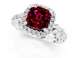 White gold Cushion Cut Halo Diamond Solitaire with Filigree Band and Four-Prong Setting_1