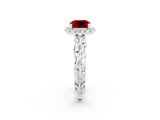 White gold Cushion Cut Halo Diamond Solitaire with Filigree Band and Four-Prong Setting_2
