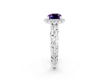 White gold Cushion Cut Halo Diamond Solitaire with Filigree Band and Four-Prong Setting_2