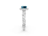 White gold Cushion Cut Halo Diamond Solitaire with Filigree Band and Four-Prong Setting_2