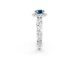 White gold Cushion Cut Halo Diamond Solitaire with Filigree Band and Four-Prong Setting_2