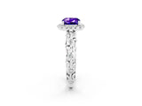 White gold Cushion Cut Halo Diamond Solitaire with Filigree Band and Four-Prong Setting_2