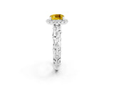 White gold Cushion Cut Halo Diamond Solitaire with Filigree Band and Four-Prong Setting_2
