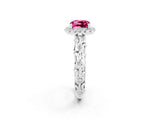White gold Cushion Cut Halo Diamond Solitaire with Filigree Band and Four-Prong Setting_2