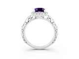 White gold Cushion Cut Halo Diamond Solitaire with Filigree Band and Four-Prong Setting_3