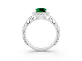 White gold Cushion Cut Halo Diamond Solitaire with Filigree Band and Four-Prong Setting_3