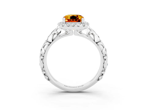 White gold Cushion Cut Halo Diamond Solitaire with Filigree Band and Four-Prong Setting_3