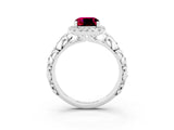 White gold Cushion Cut Halo Diamond Solitaire with Filigree Band and Four-Prong Setting_3