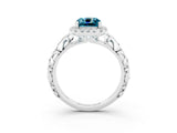 White gold Cushion Cut Halo Diamond Solitaire with Filigree Band and Four-Prong Setting_3