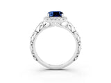 White gold Cushion Cut Halo Diamond Solitaire with Filigree Band and Four-Prong Setting_3