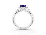 White gold Cushion Cut Halo Diamond Solitaire with Filigree Band and Four-Prong Setting_3