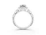 White gold Cushion Cut Halo Diamond Solitaire with Filigree Band and Four-Prong Setting_3