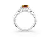 White gold Cushion Cut Halo Diamond Solitaire with Filigree Band and Four-Prong Setting_3