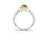 White gold Cushion Cut Halo Diamond Solitaire with Filigree Band and Four-Prong Setting_3