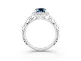 White gold Cushion Cut Halo Diamond Solitaire with Filigree Band and Four-Prong Setting_3
