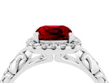 White gold Cushion Cut Halo Diamond Solitaire with Filigree Band and Four-Prong Setting_4