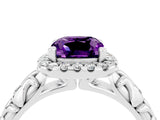 White gold Cushion Cut Halo Diamond Solitaire with Filigree Band and Four-Prong Setting_4