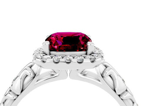 White gold Cushion Cut Halo Diamond Solitaire with Filigree Band and Four-Prong Setting_4