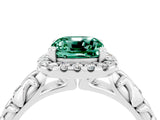 White gold Cushion Cut Halo Diamond Solitaire with Filigree Band and Four-Prong Setting_4