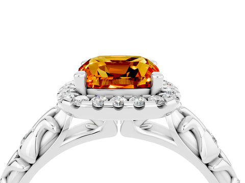 White gold Cushion Cut Halo Diamond Solitaire with Filigree Band and Four-Prong Setting_4