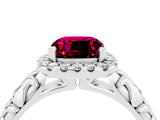White gold Cushion Cut Halo Diamond Solitaire with Filigree Band and Four-Prong Setting_4