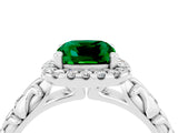 White gold Cushion Cut Halo Diamond Solitaire with Filigree Band and Four-Prong Setting_4