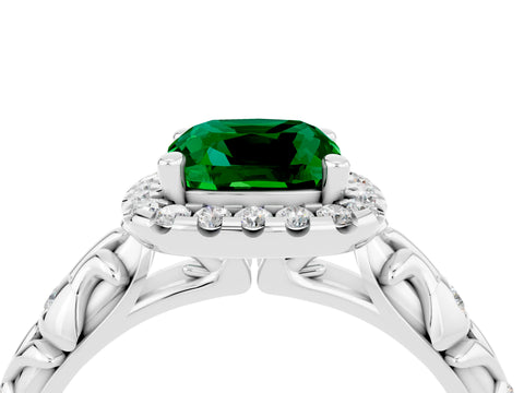 White gold Cushion Cut Halo Diamond Solitaire with Filigree Band and Four-Prong Setting_4