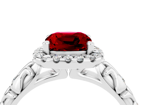 White gold Cushion Cut Halo Diamond Solitaire with Filigree Band and Four-Prong Setting_4
