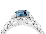 White gold Cushion Cut Halo Diamond Solitaire with Filigree Band and Four-Prong Setting_4