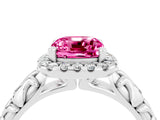 White gold Cushion Cut Halo Diamond Solitaire with Filigree Band and Four-Prong Setting_4