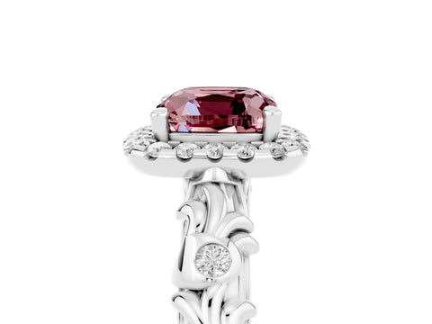 White gold Cushion Cut Halo Diamond Solitaire with Filigree Band and Four-Prong Setting_5